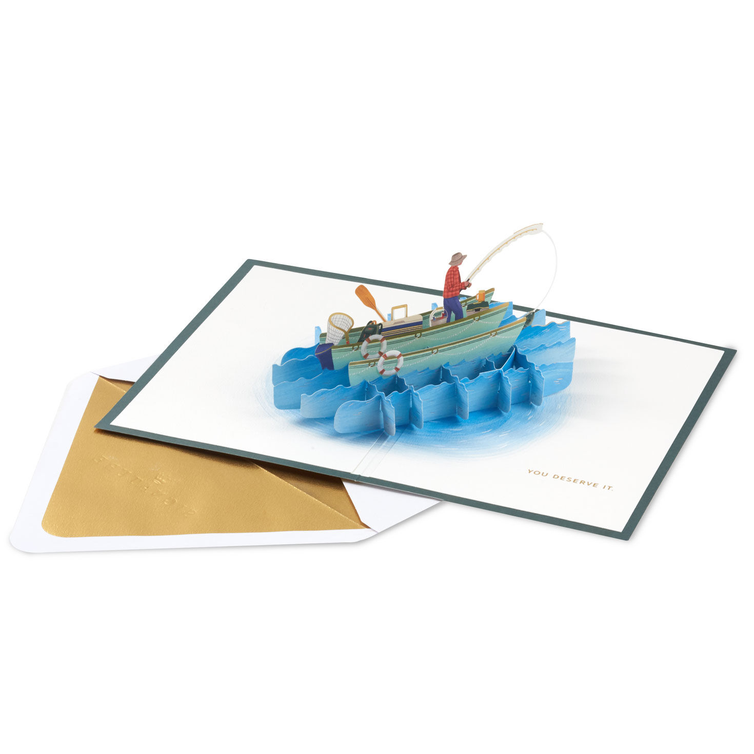 Fishing Boat Pop-up Birthday Card Open card with envelope image number 2