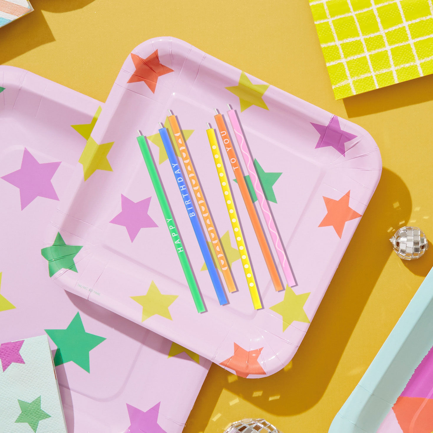 Colorful Patterned Square Taper Birthday Candles in use image number 2