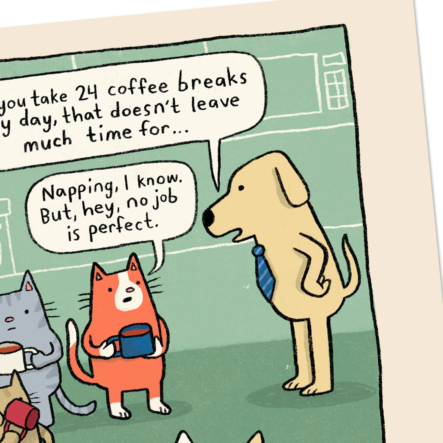 Dog and Cats Office Workers Funny Boss's Day Card Card Front Detail image number 4