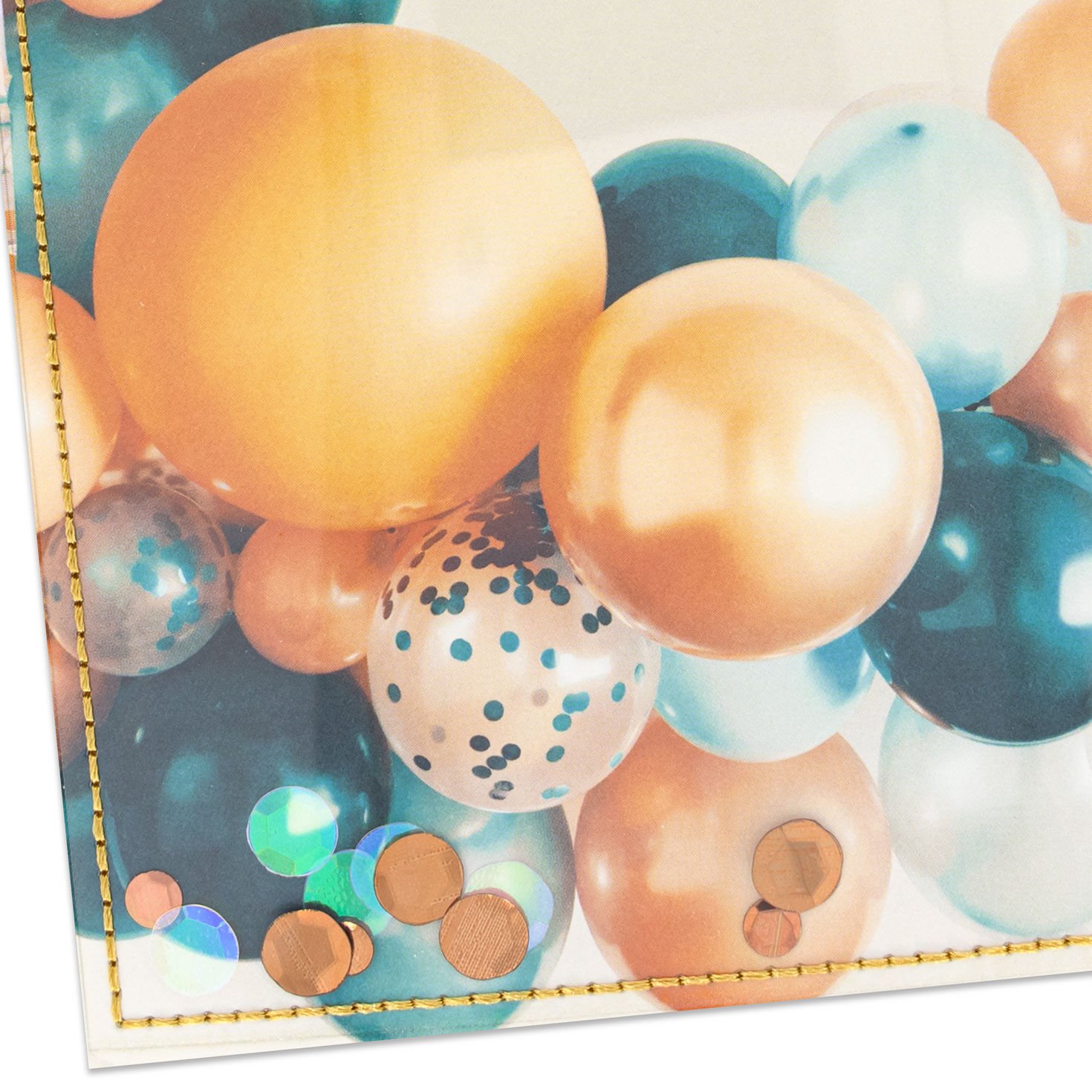 Teal and Gold Balloons with Confetti Anniversary Card Card Front Detail image number 5