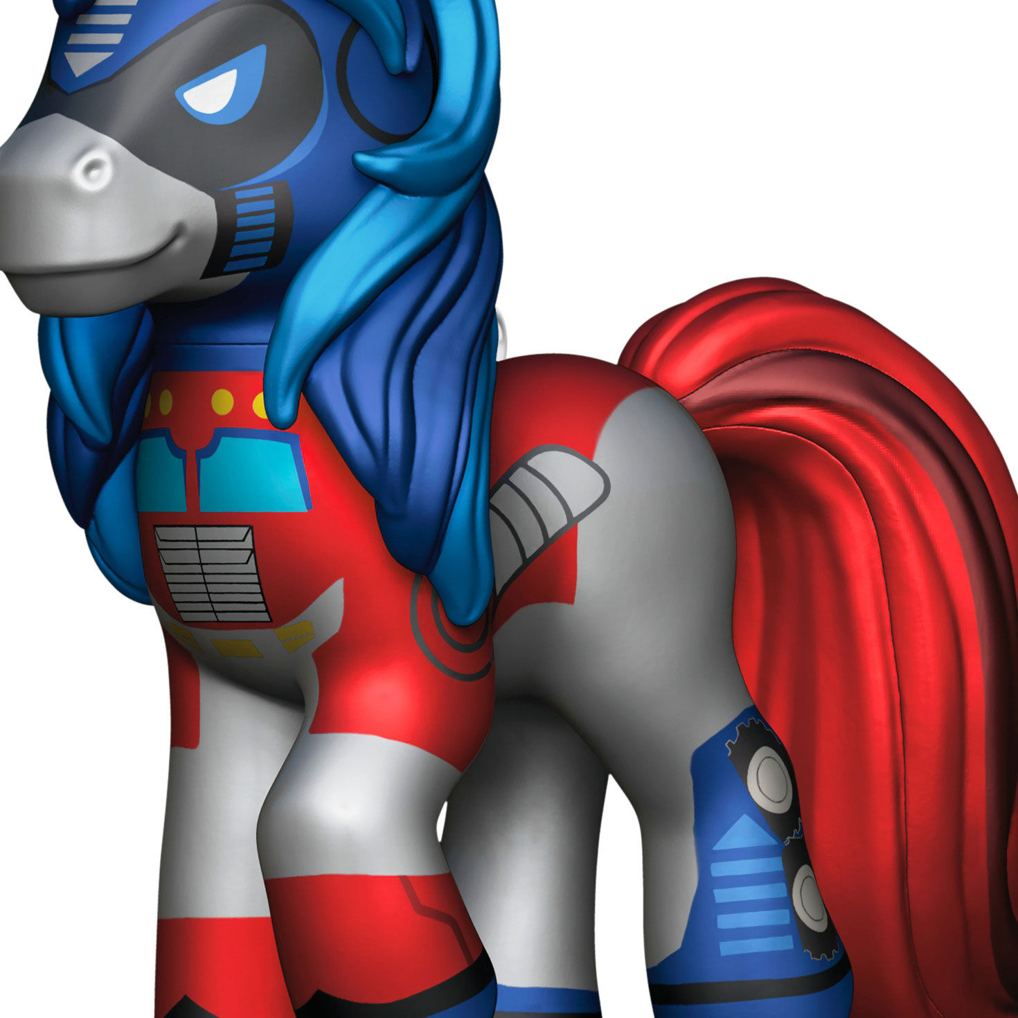 Red Blue Transformers Horse Keepsake Ornament closeup view image number 5