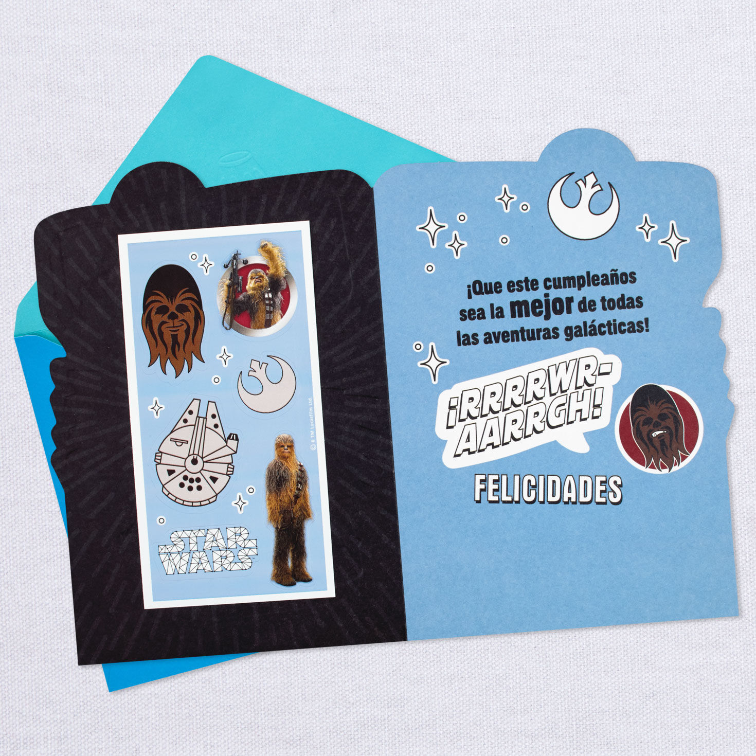 Star Wars&trade; Chewbacca&trade; Spanish-Language 7th Birthday Card With Stickers, , large image number 3