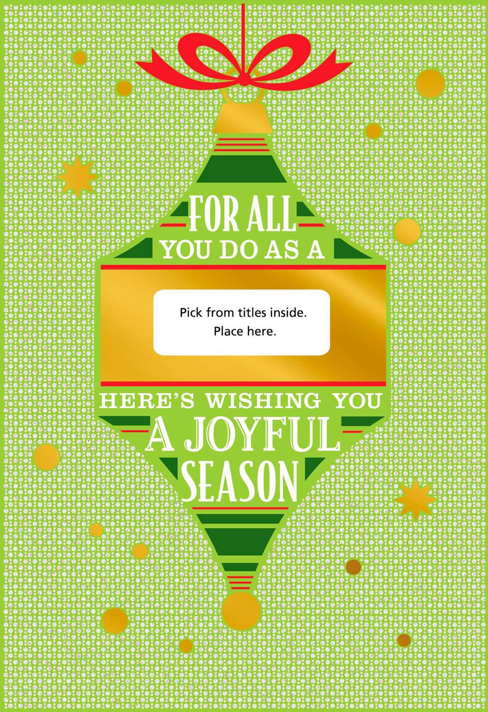 Ornament Christmas Card with Customizable Job Title Stickers