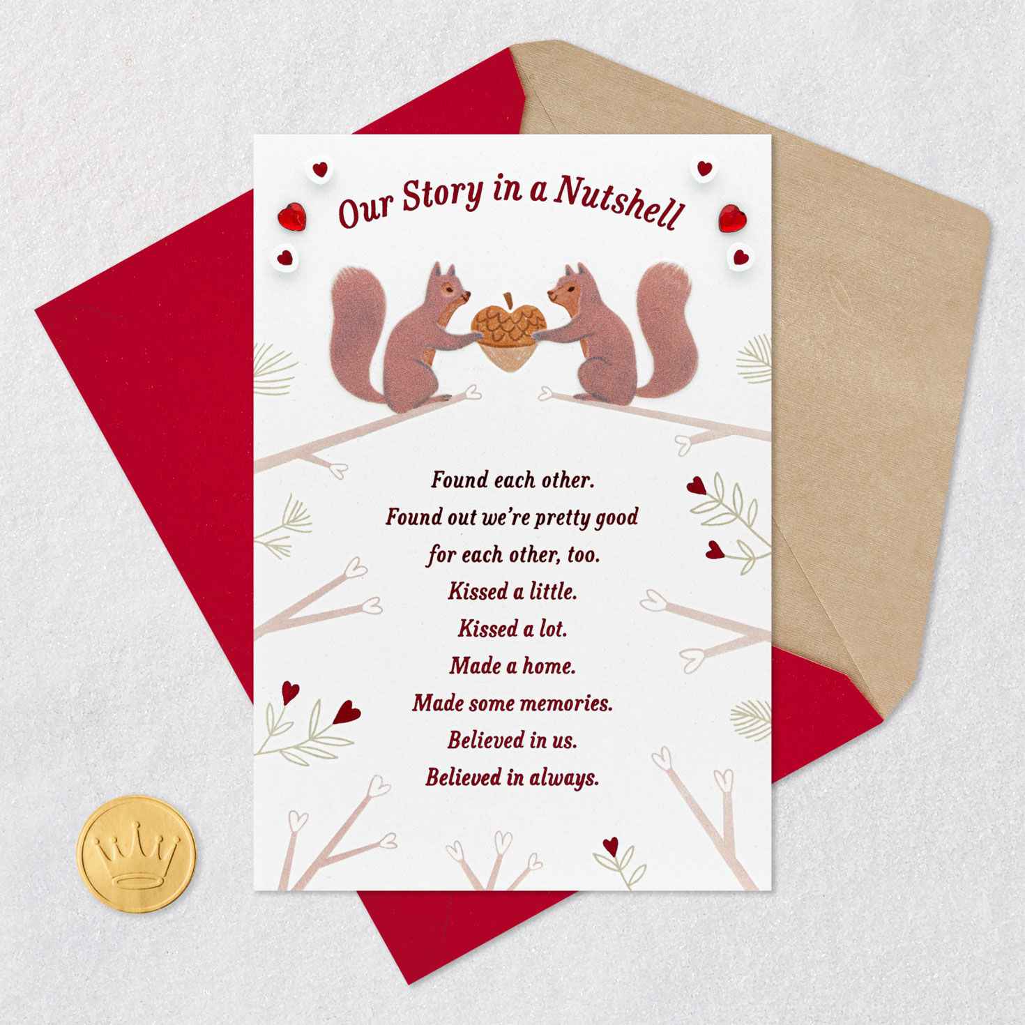 Squirrels With Heart Acorn Romantic Valentine's Card Card Front with Envelope and Gold Seal image number 5