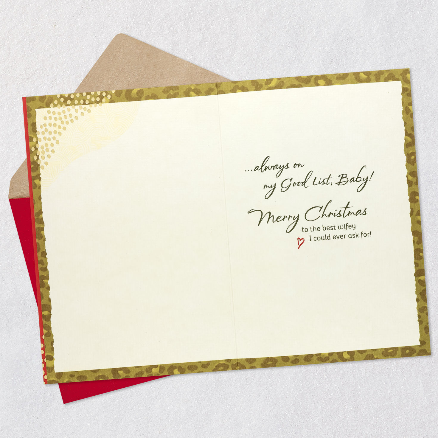 Red Checklist With Leopard Print Christmas Card for Wife Open card with envelope image number 3