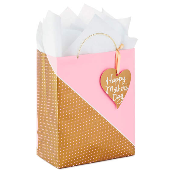 9.6" Pink and Gold Medium Mother's Day Gift Bag With Tissue, , large image number 1
