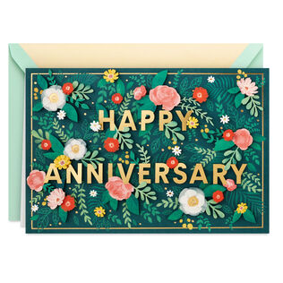 Pink and Coral Flowers With Greenery Anniversary Card for Spouse