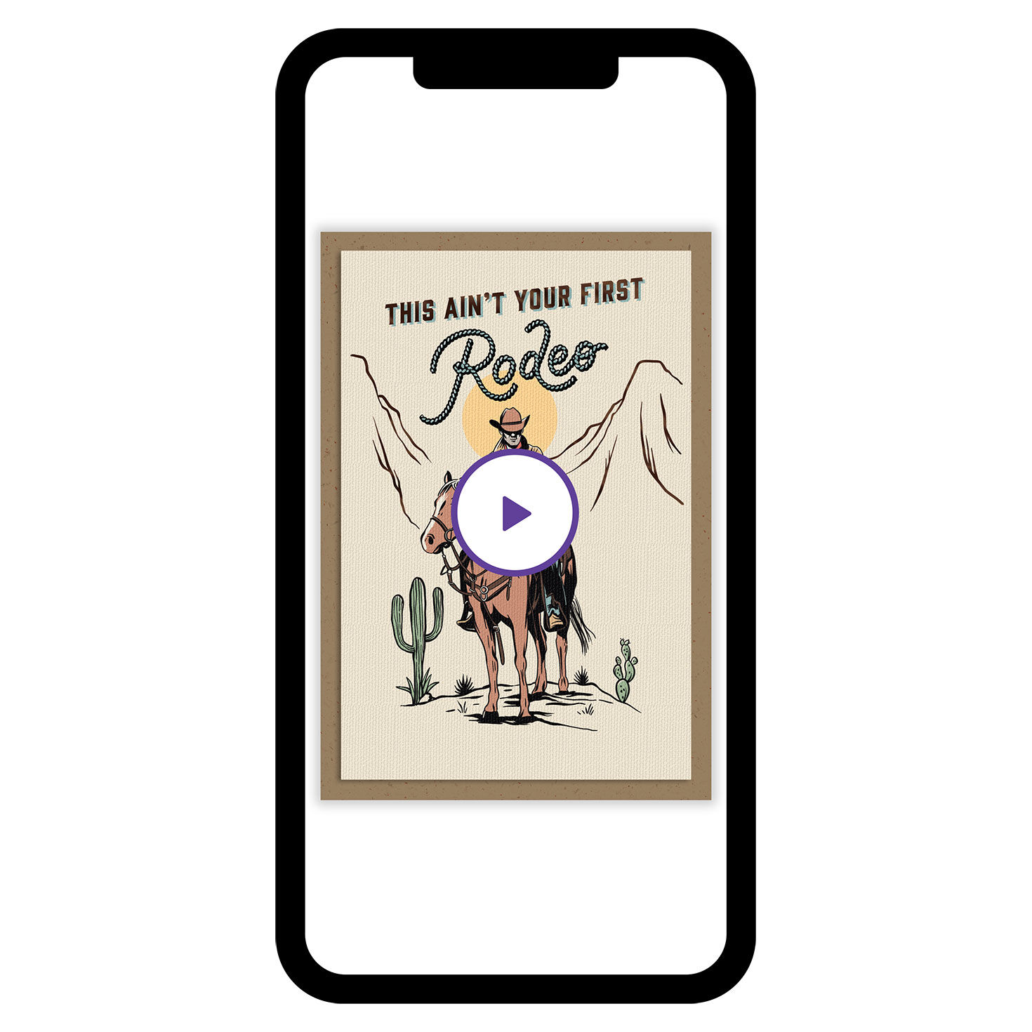 Vintage Cowboy Drawing Personalized Birthday Card phone with card front image number 1