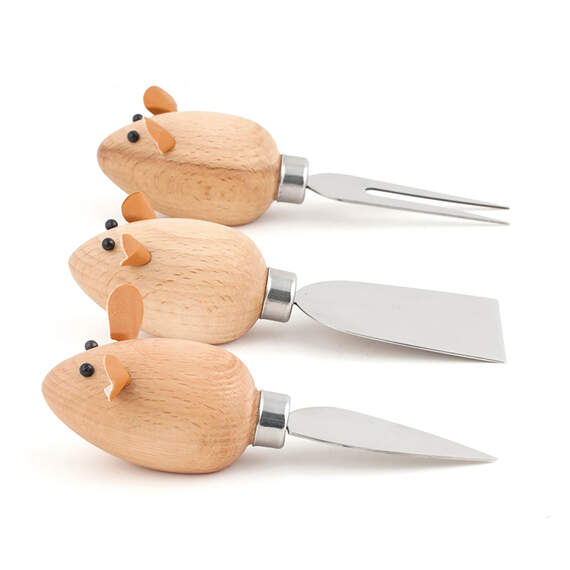 Kikkerland Cheese Knives With Mice Handles, Set of 3, , large image number 1
