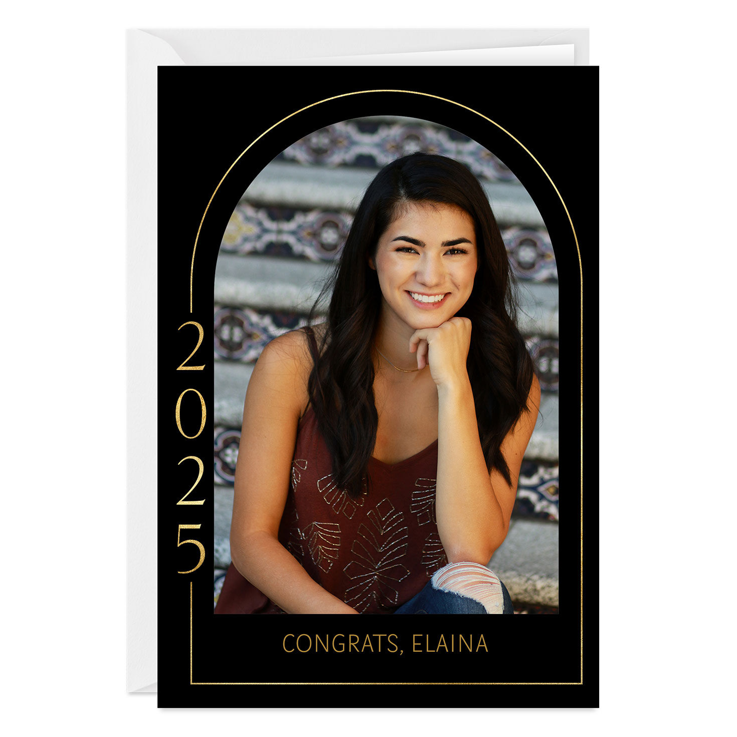 Congratulations Gold Arch Frame 2025 Custom Graduation Card