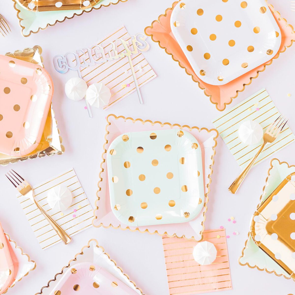 Mint Green Polka Dot Square Paper Dessert Plates, Pack of 12 Party Tableware Hallmark