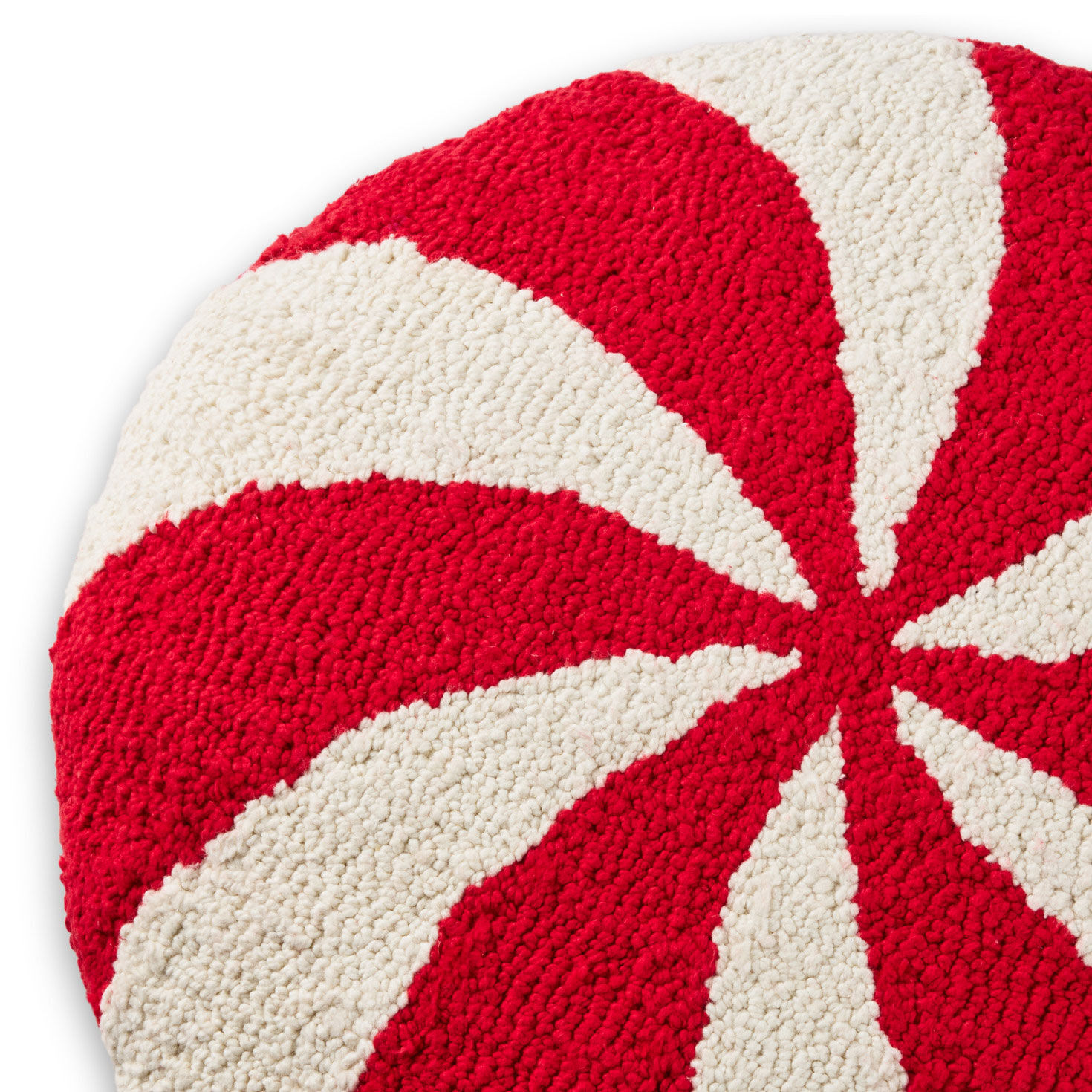 Red and White Round Peppermint Candy Throw Pillow upclose view image number 4