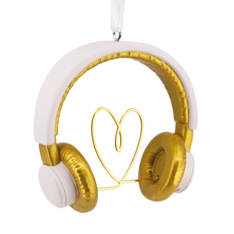 White Gold Headphones Christmas Ornament back image number 6