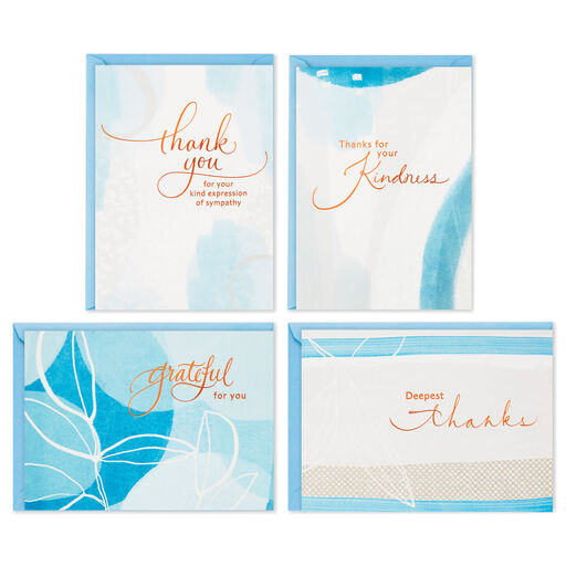 Blue Watercolor Assortment Blank Sympathy Thank-You Notes, Pack of 24, 