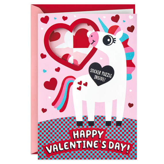 Unicorn Valentine's Day Card With Sticker Puzzle, , large image number 1