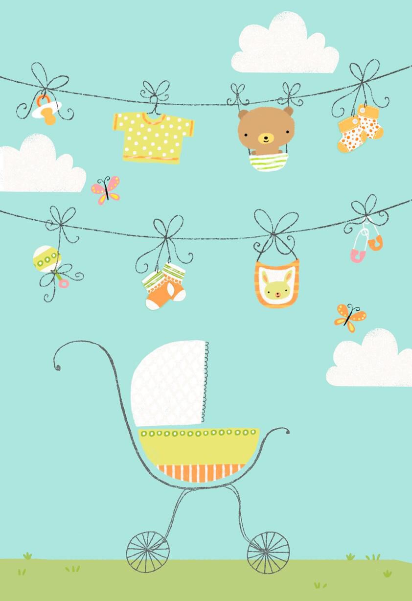 Clothesline and Baby Stroller Blank Congratulations Card