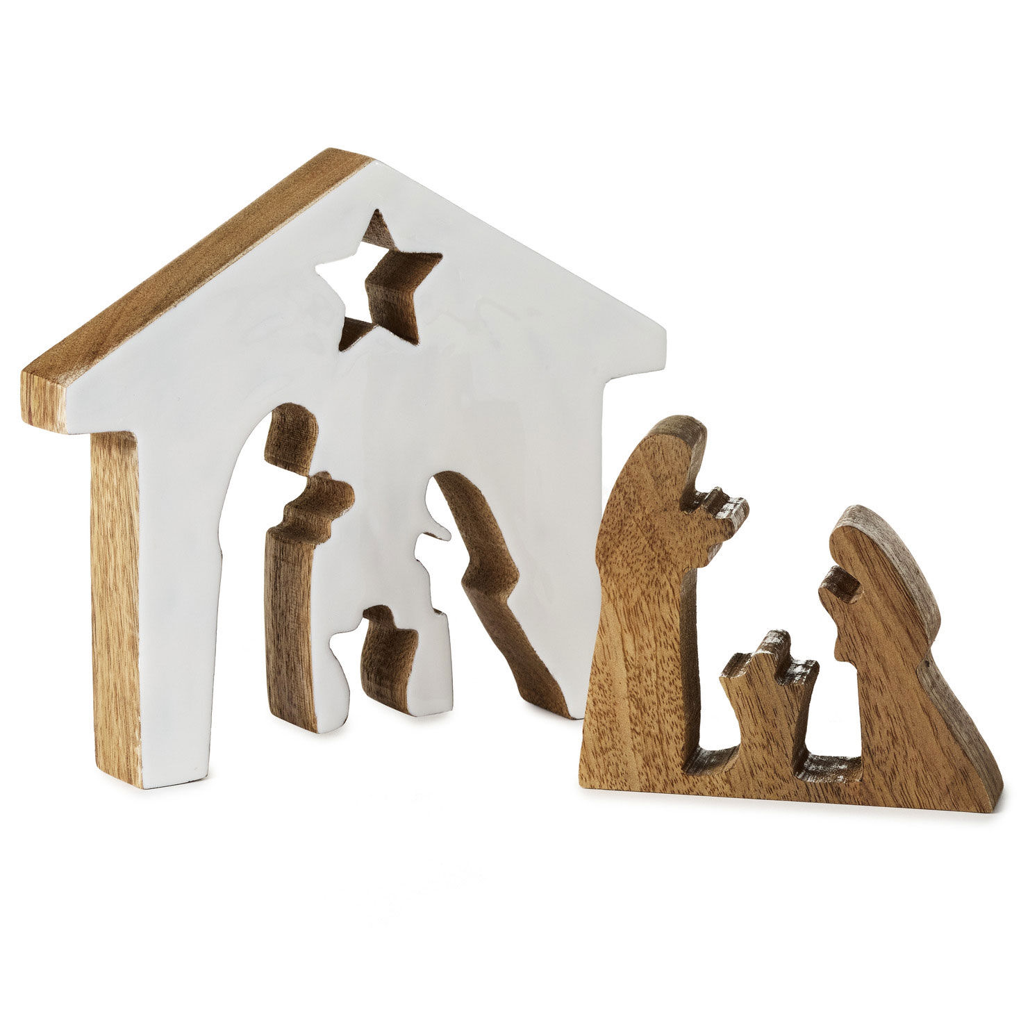 White and Wood Nativity Scene Tabletop Decoration front pieces separated image number 2