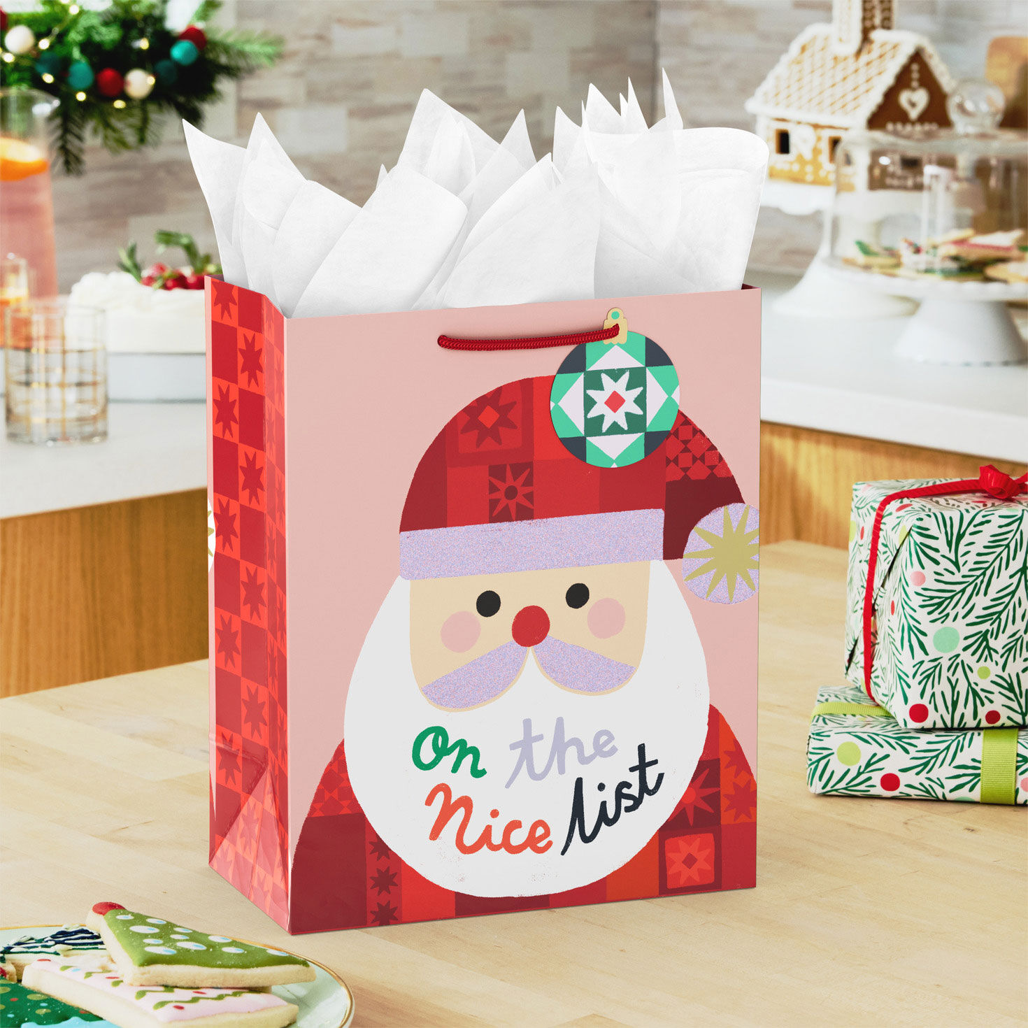 Folk Art Santa Medium Holiday Gift Bag in use image number 2