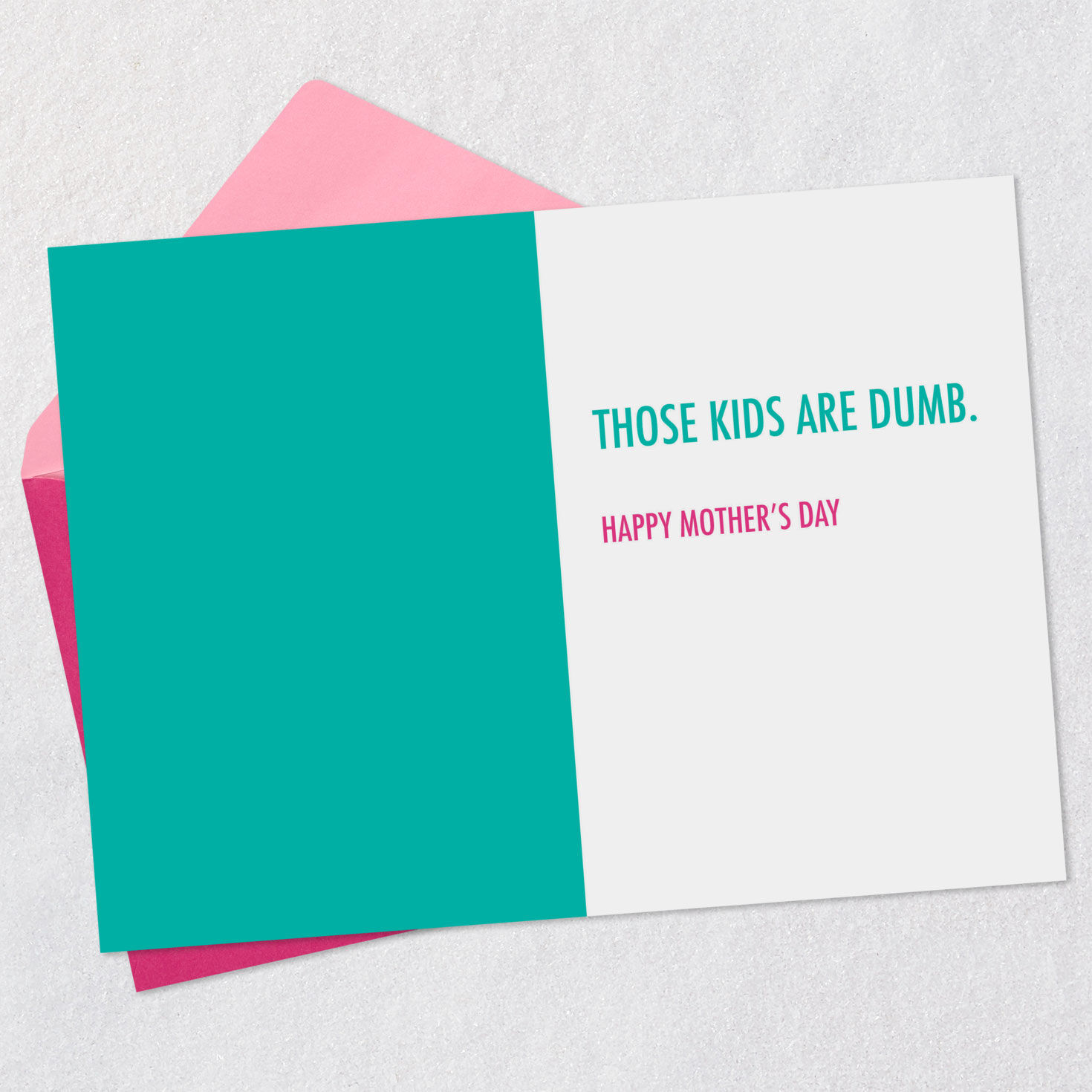 White Lettering on Teal Blue Mom Mother's Day Card Open card with envelope image number 3