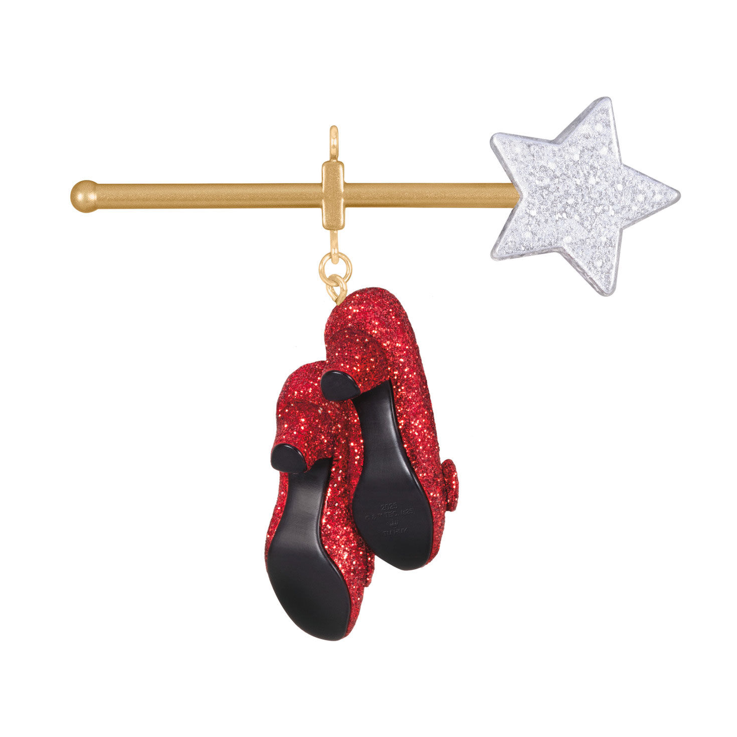 Ruby Slippers Hanging From Wand Keepsake Ornament Back image number 6