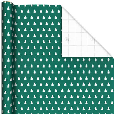 White Trees on Green Christmas Wrapping Paper, 20 sq. ft., , large