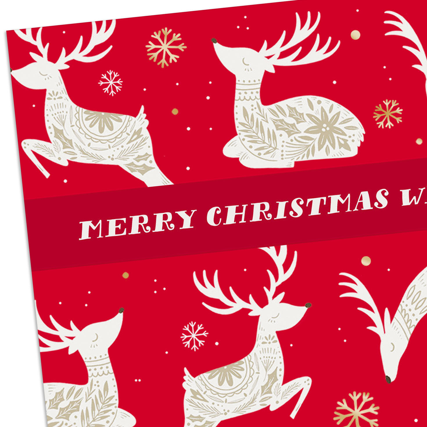 Nordic Reindeer and Snowflakes on Red Christmas Card Card Front Detail image number 4