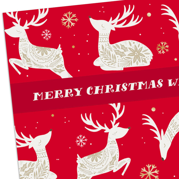 Nordic Reindeer and Snowflakes on Red Christmas Card Card Front Detail image number 4