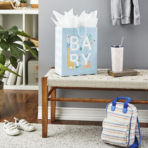 13" Animals on Blue New Baby Large Gift Bag, 
