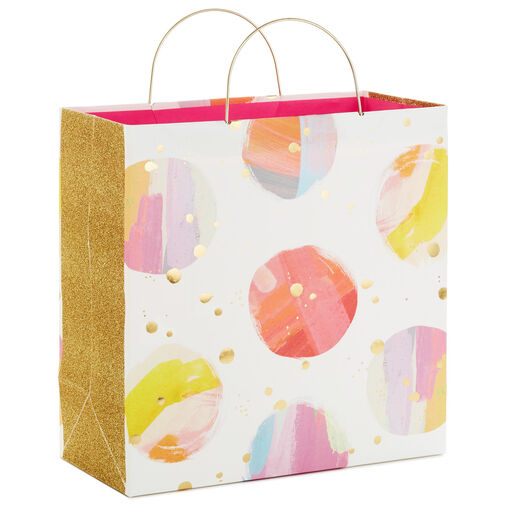 Watercolor Dots Large Square Gift Bag With Metal Handles, 10.25", 