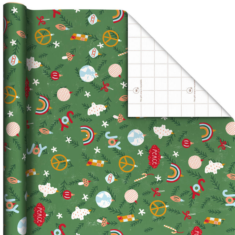 Peace on Earth Ornaments Christmas Wrapping Paper Roll, 22.5 sq. ft.