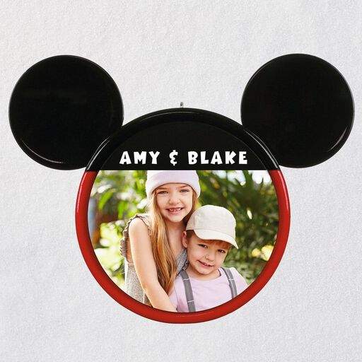 Disney Mickey Mouse Ears Silhouette Text and Photo Personalized Ornament, 
