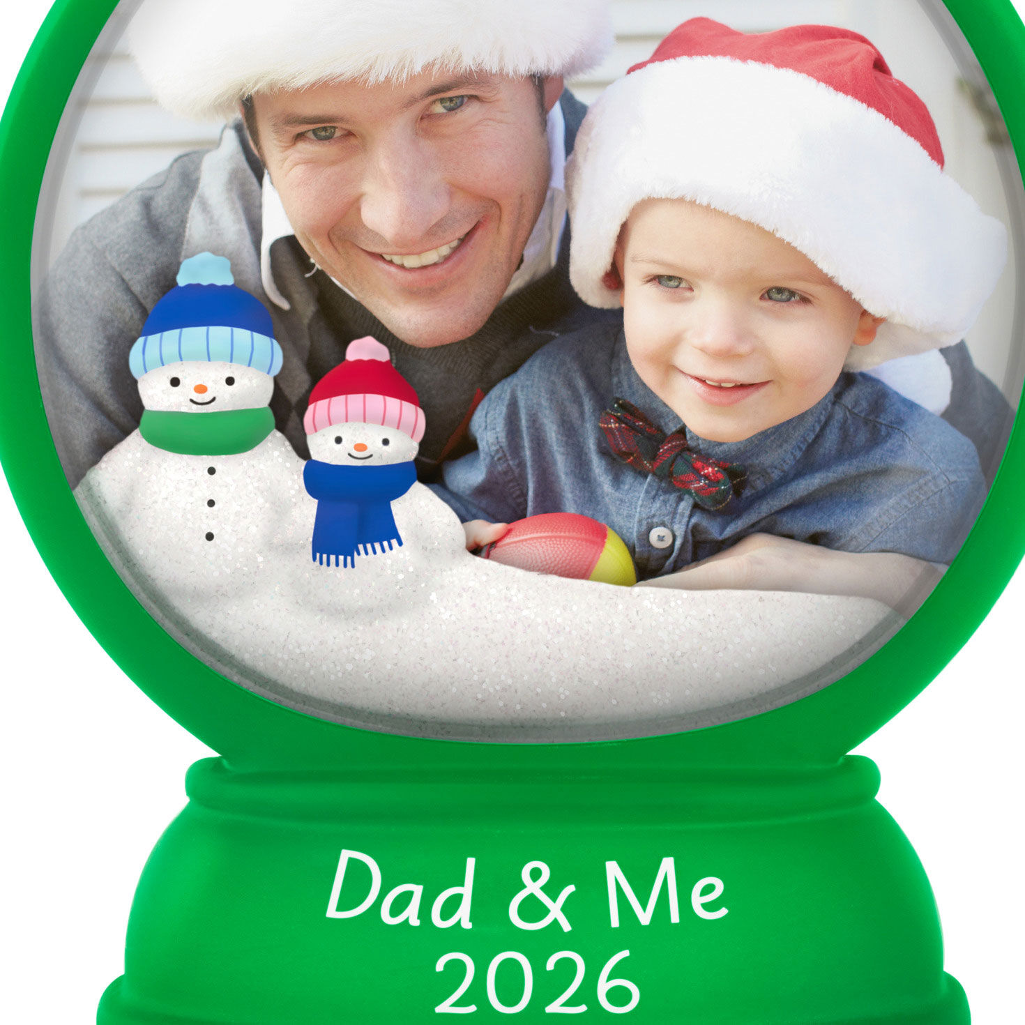 Dad and Me Green Snow Globe Frame Keepsake Ornament upclose view image number 5