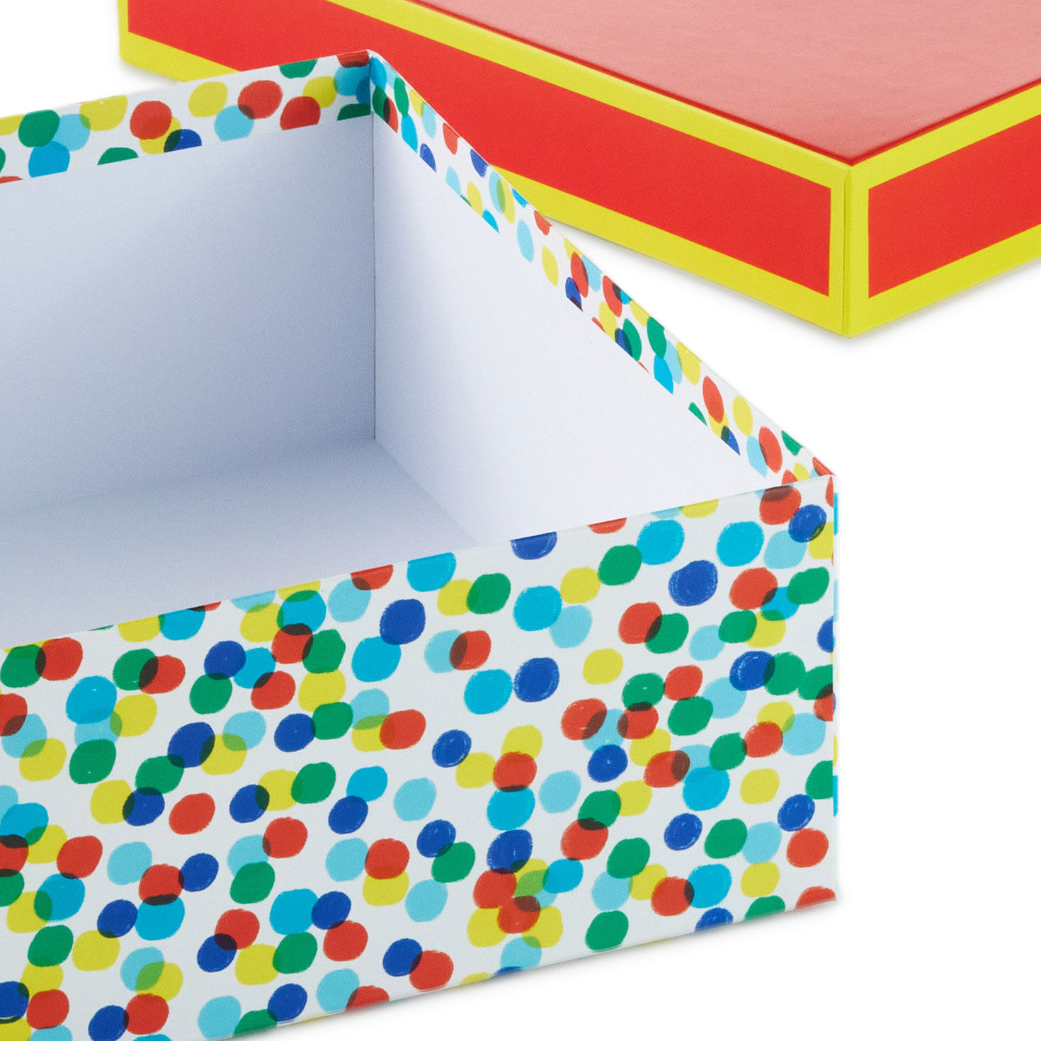 Large Square Red Gift Box With Colorful Dots Design upclose view image number 5
