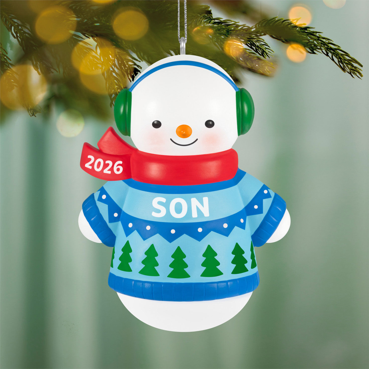 Son Snowman 2026 Keepsake Ornament hanging on tree image number 2