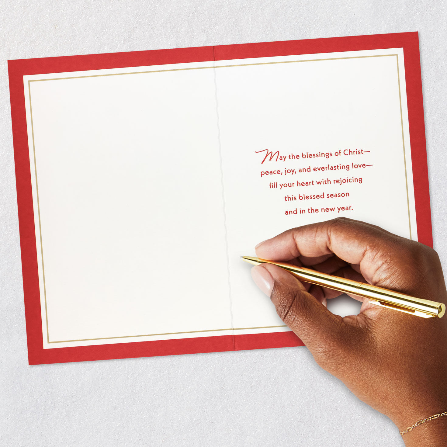 Gold Nativity Religious Christmas Card for Priest Signing card image number 6