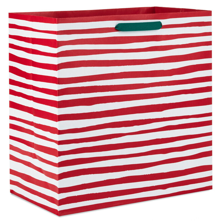 15" Red and White Stripes Extra-Deep Christmas Gift Bag