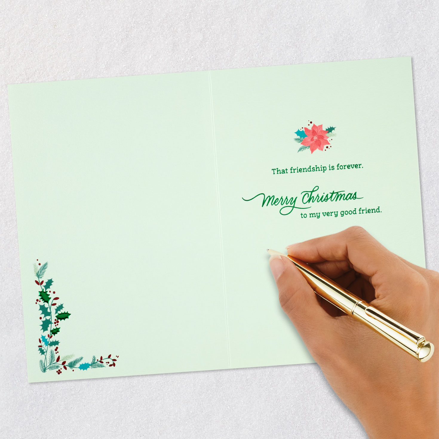 Vintage Holly and Ivy with Poinsettia Friend Christmas Card Signing card image number 7