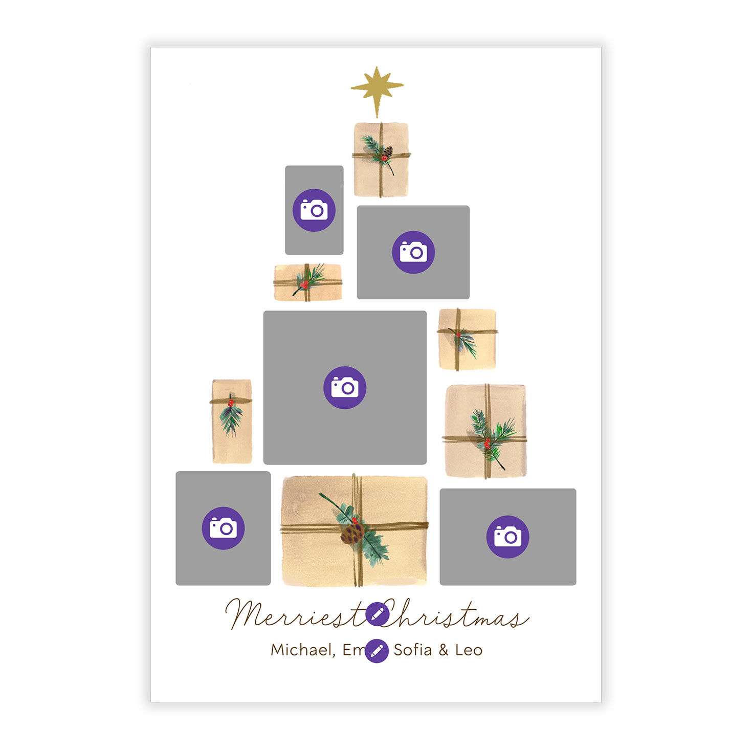 Tree of Gifts Personalized Christmas Photo Card Card Front indicating personalization image number 5