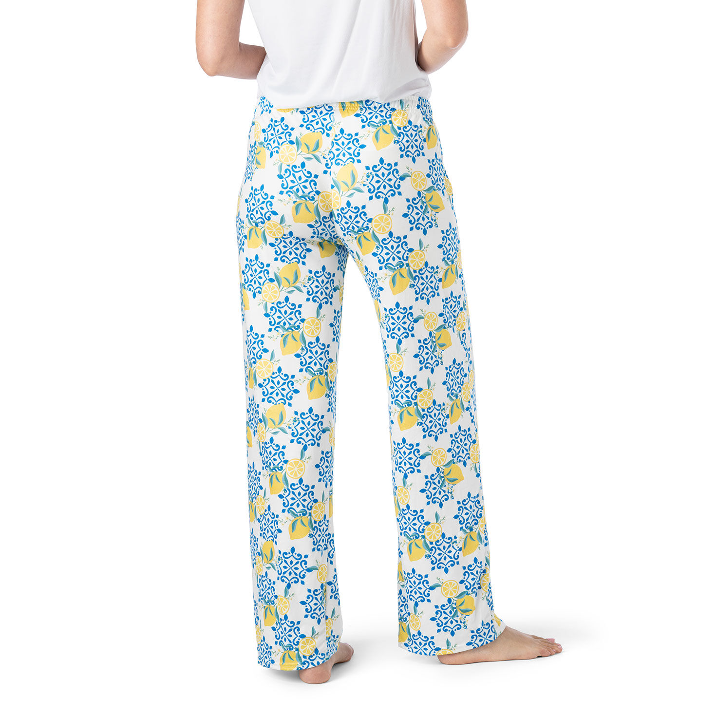 Women's Lounge Pants With Blue Medallions and Lemons  image number 3