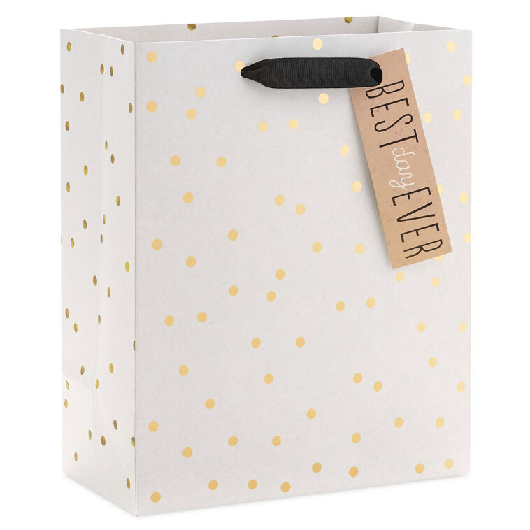 9.6" Ivory With Gold Dots Medium Gift Bag