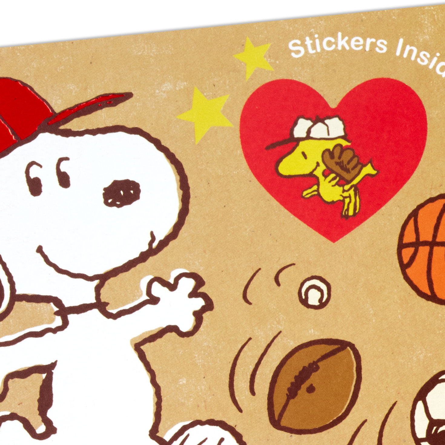 Snoopy and Woodstock Kids Valentine With Sports Stickers Card Front Detail image number 4