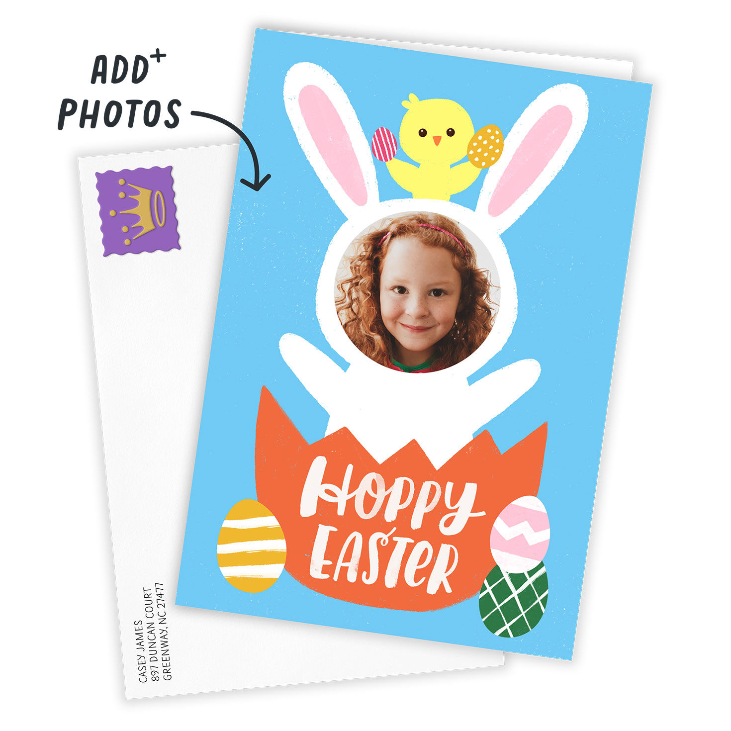 Personalized Bunny Face & Chick Easter Photo Card  image number 2