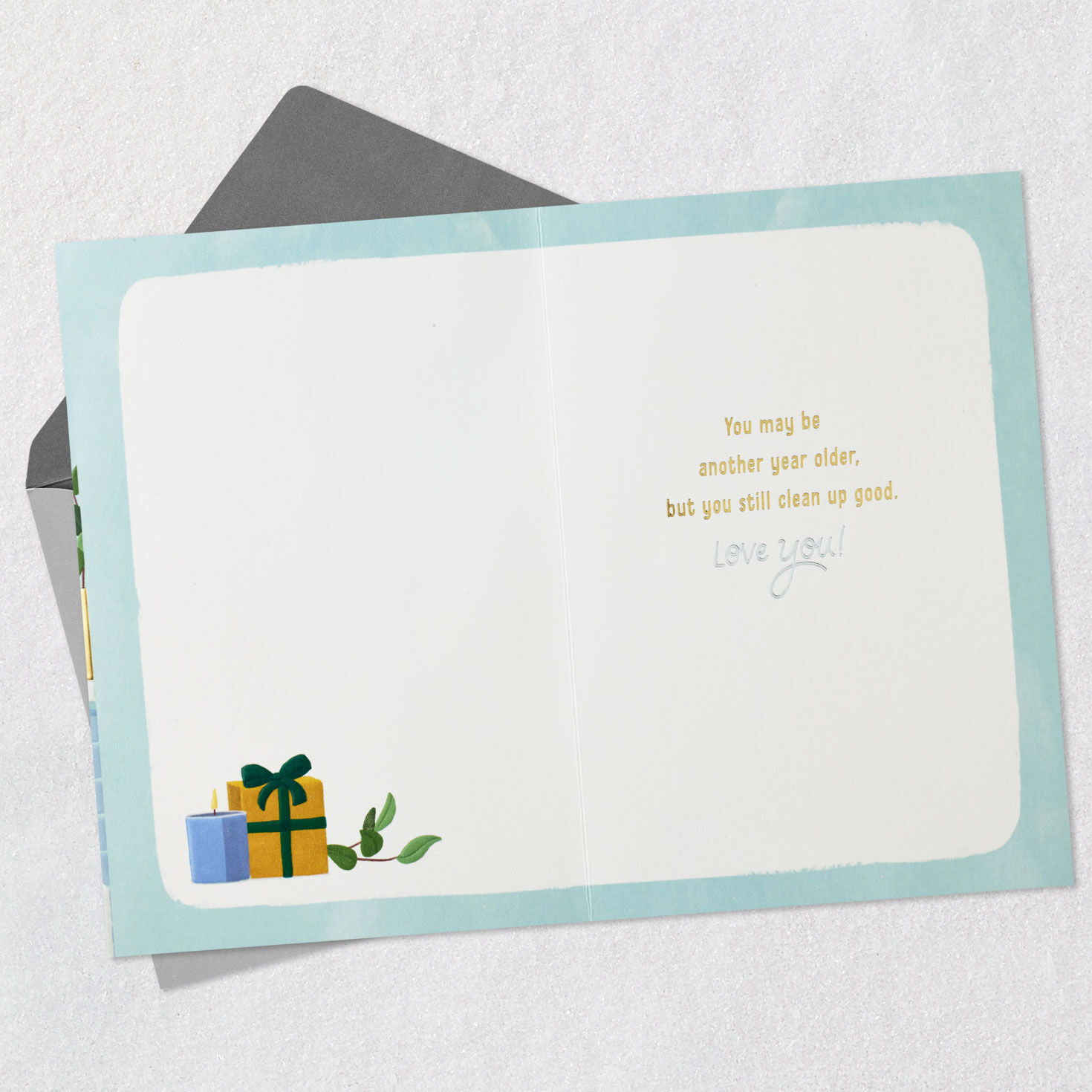 Message in Bathroom Mirror Romantic Birthday Card Open card with envelope image number 3