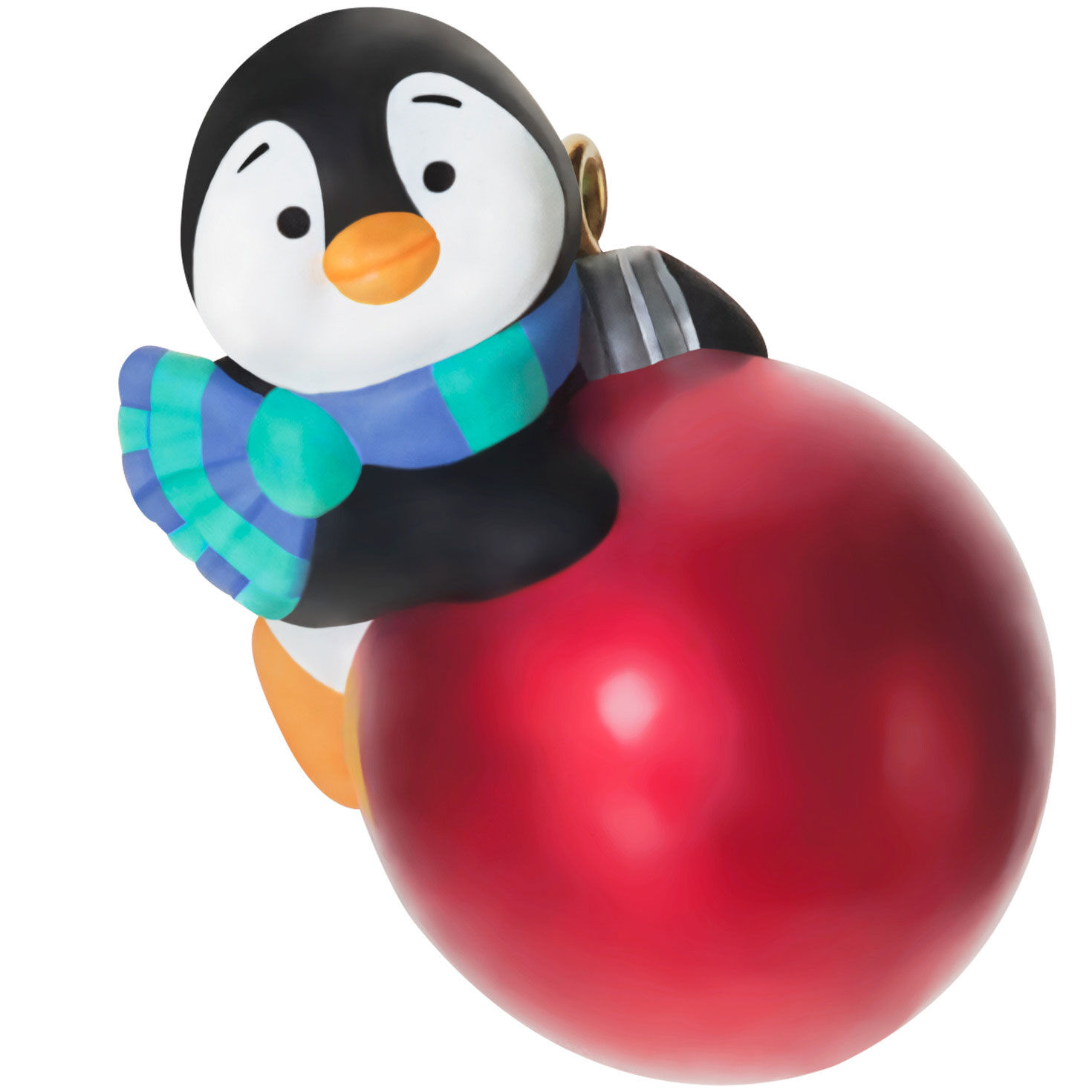 Penguin on Red Ornament Keepsake Ornament closeup view image number 5
