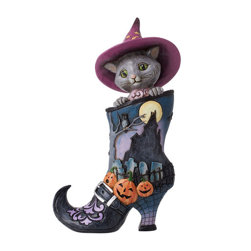 Jim Shore Black Cat Inside of Witch's Boot Figurine, 8.26", 