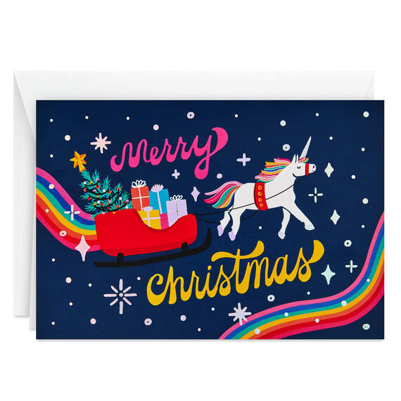 Rainbow Unicorn Pulling Sleigh Boxed Christmas Cards, Pack of 16, , large image number 2