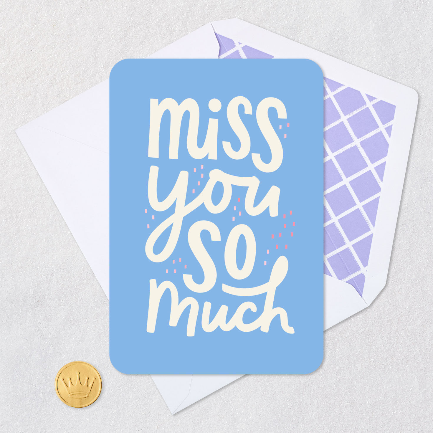 Blue Hand-Lettered Miss You Card Card Front with Envelope and Gold Seal image number 5