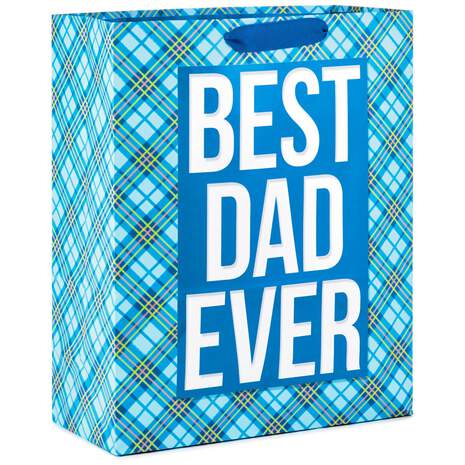 15" Best Dad Ever Blue Plaid Gift Bag, , large