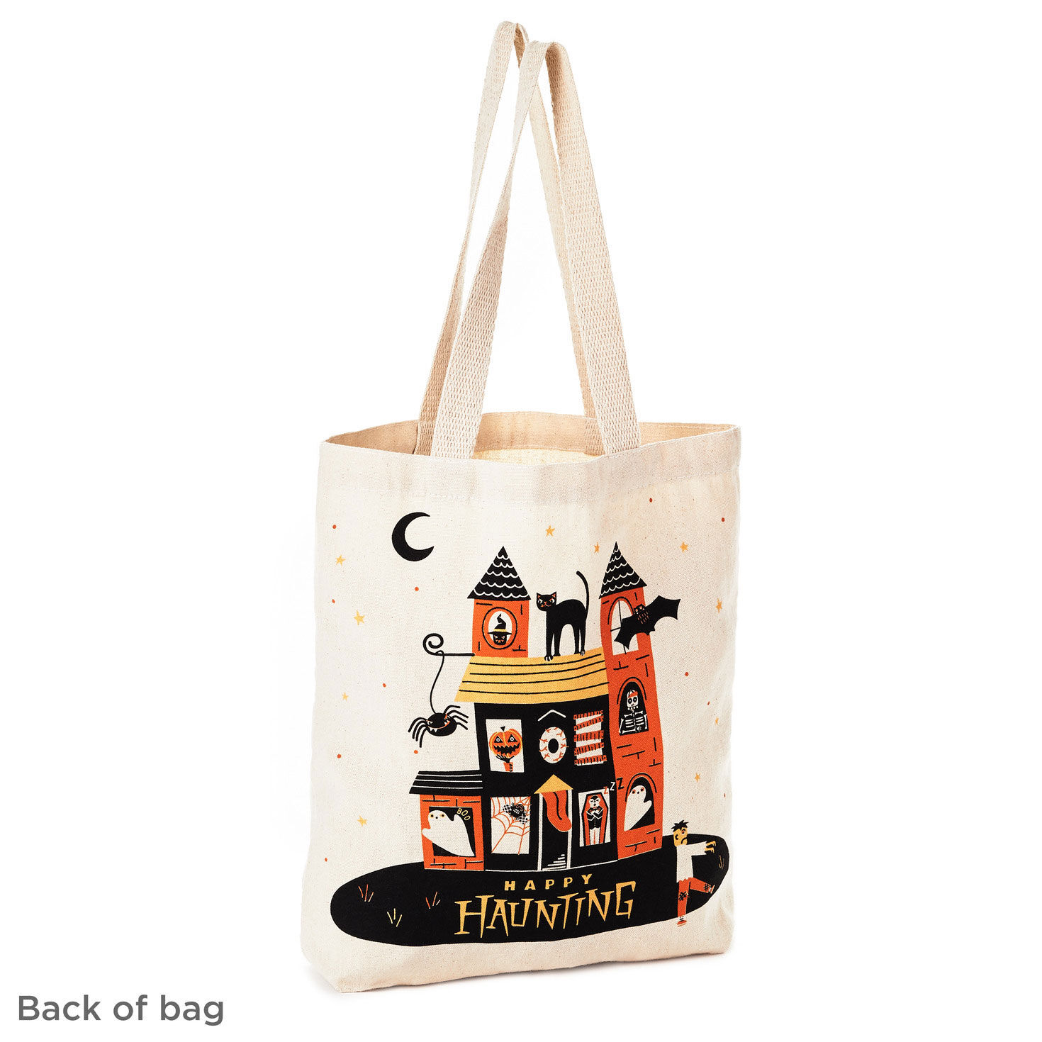 Happy Haunting Canvas Halloween Tote Bag Back image number 6