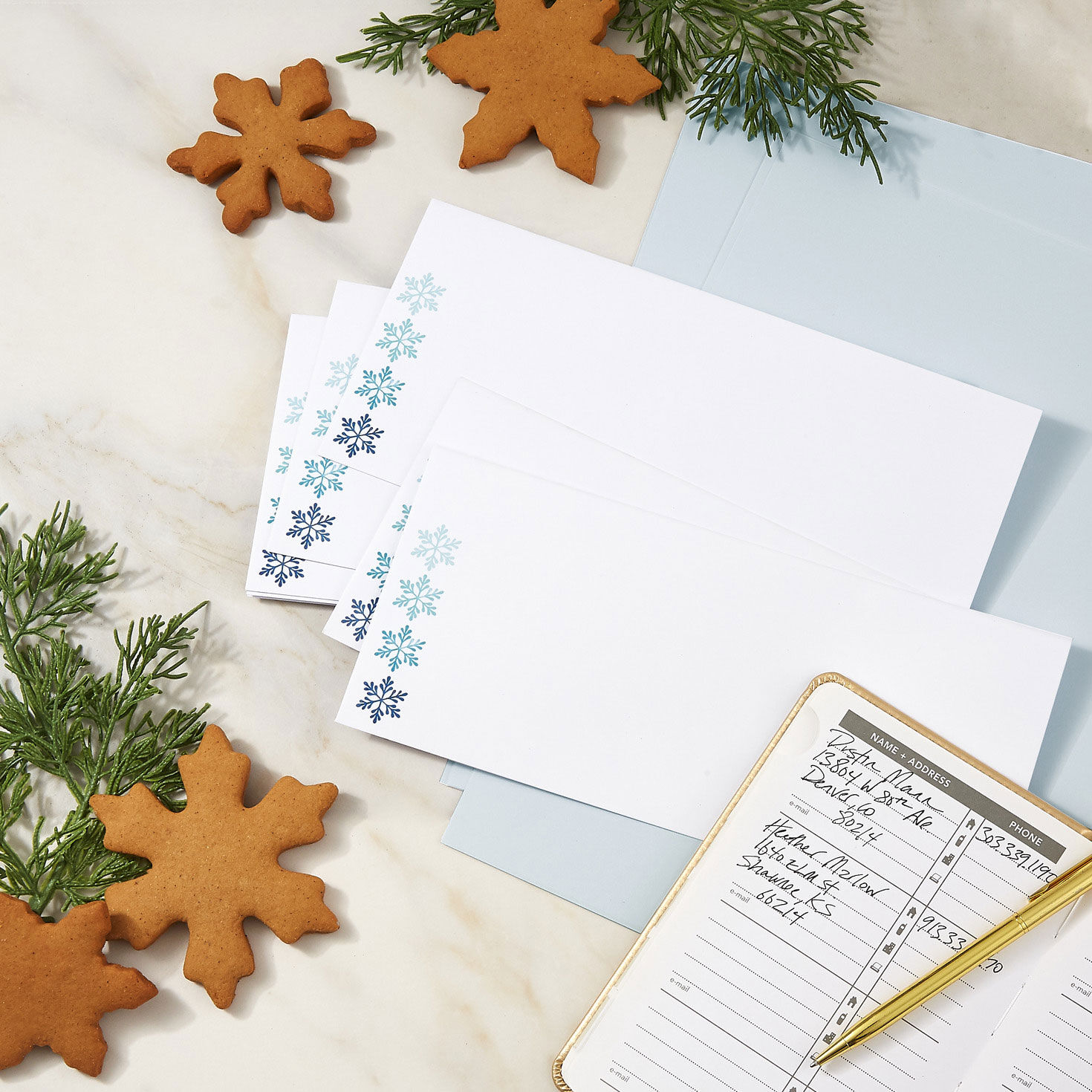 Blue Snowflakes on White Pack of Envelopes in use image number 6